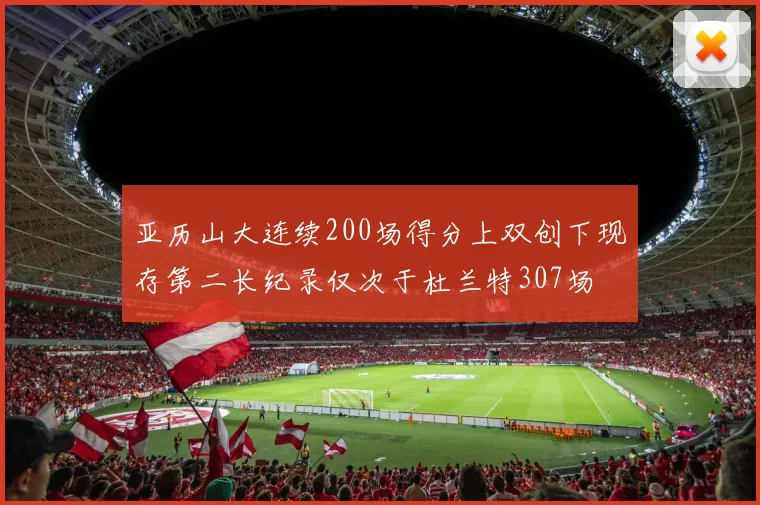 亚历山大连续200场得分上双创下现存第二长纪录仅次于杜兰特307场